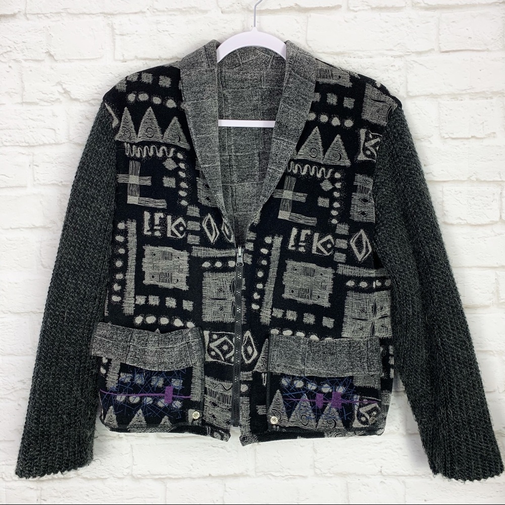 KD Spring Wearable Art Reversible ZipUp Sweater XS